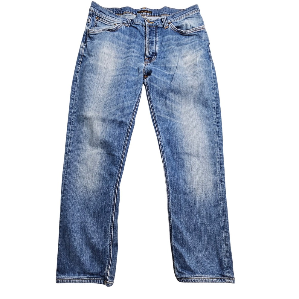 Nudie Jeans Co Dude Dan Jeans FIT 34x28*  Blue Faded Straight Leg Organic Cotton